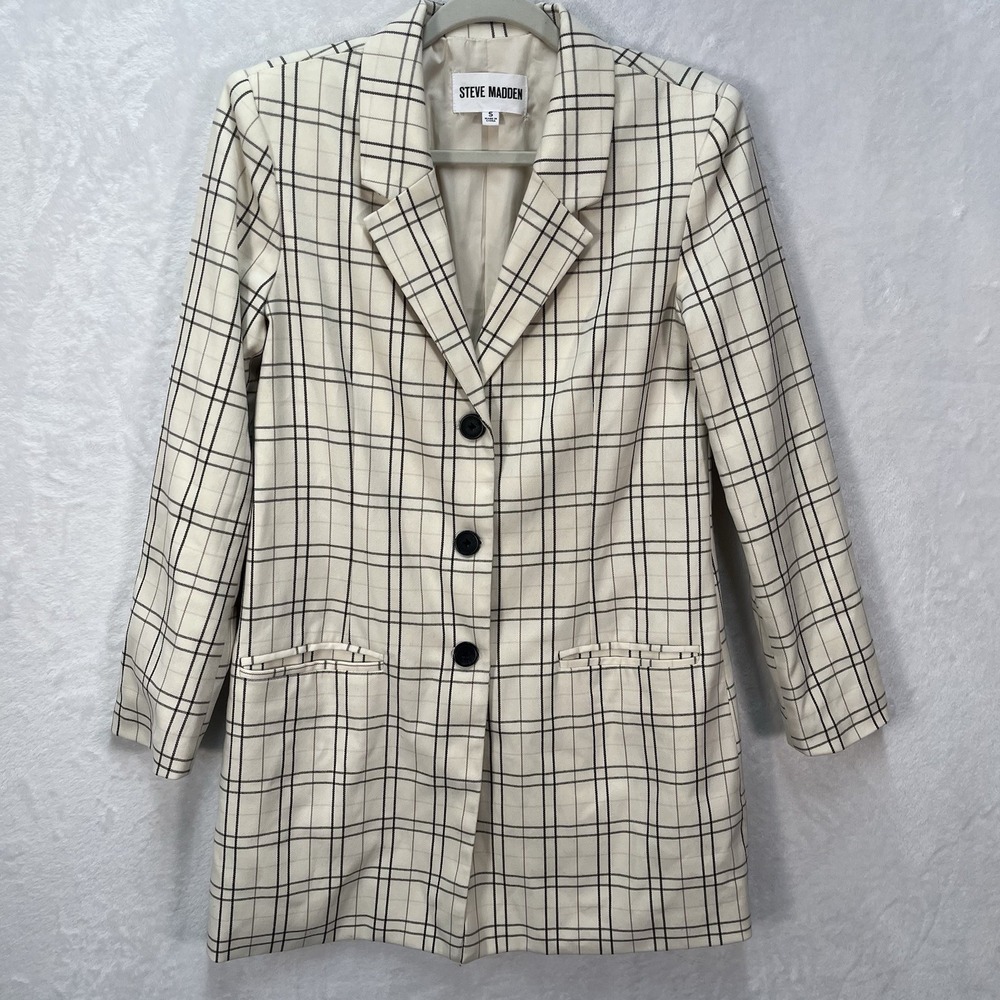 Steve Madden 3 Button Plaid Blazer Womens Small Windowpane Academia Preppy